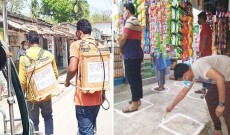 করোনার বিস্তার রোধে স্প্রে করল ছাত্রদল, বৃত্ত আঁকল ছাত্রলীগ