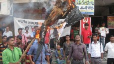 মাহবুব উল আলম হানিফের কুশপুতুল পোড়ালো ছাত্রলীগ