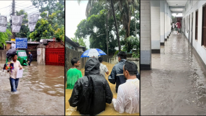 সিলেটে টানা বৃষ্টিতে জলাবদ্ধতা, পানি ঢুকে পড়েছে বাসাবাড়িতে