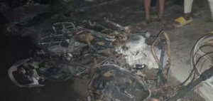 ঈদের রাতে মোটরসাইকেলে আগুন দেওয়াসহ কয়েকটি গাড়ি ভাঙচুর করা হয়