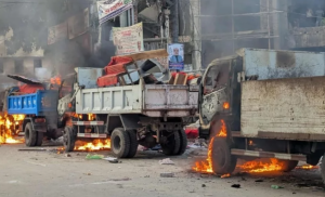 উচ্ছেদ অভিযান ঘিরে ভোলায় সহিংসতা, পুড়ল পৌরসভার যানবাহন